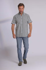 Olive Gingham Print Short Sleeve Shirt