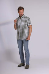 Olive Gingham Print Short Sleeve Shirt