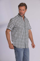 Olive Gingham Print Short Sleeve Shirt