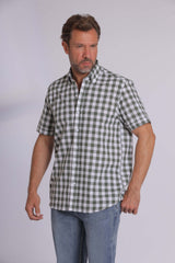 Olive Gingham Print Short Sleeve Shirt