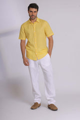 Yellow Linen Short Sleeved Shirt