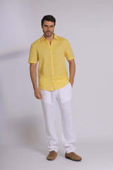 Yellow Linen Short Sleeved Shirt