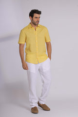 Yellow Linen Short Sleeved Shirt