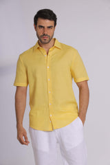 Yellow Linen Short Sleeved Shirt