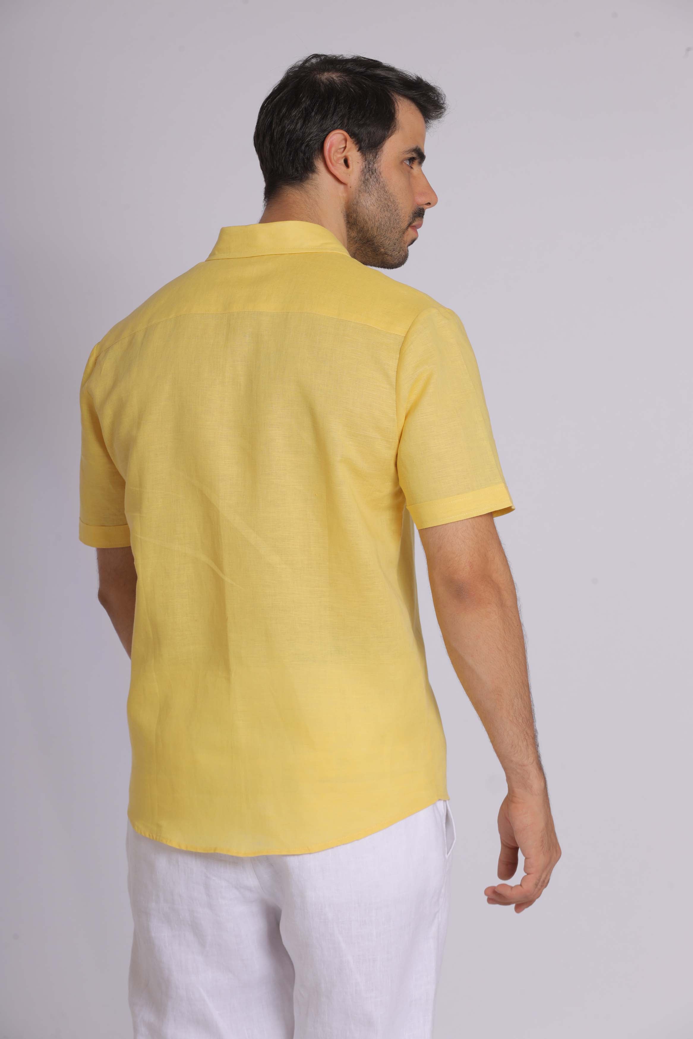 Yellow Linen Short Sleeved Shirt