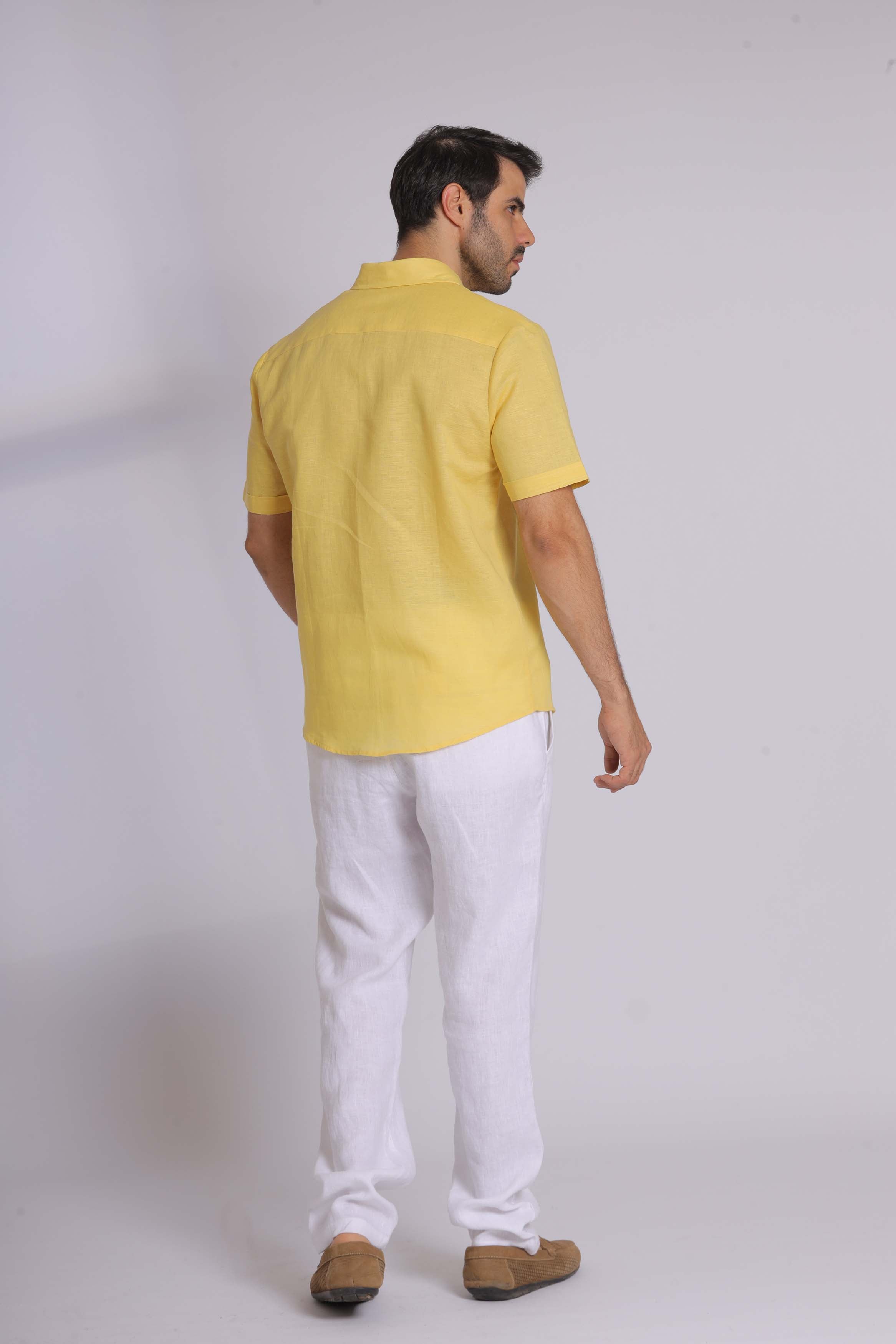 Yellow Linen Short Sleeved Shirt