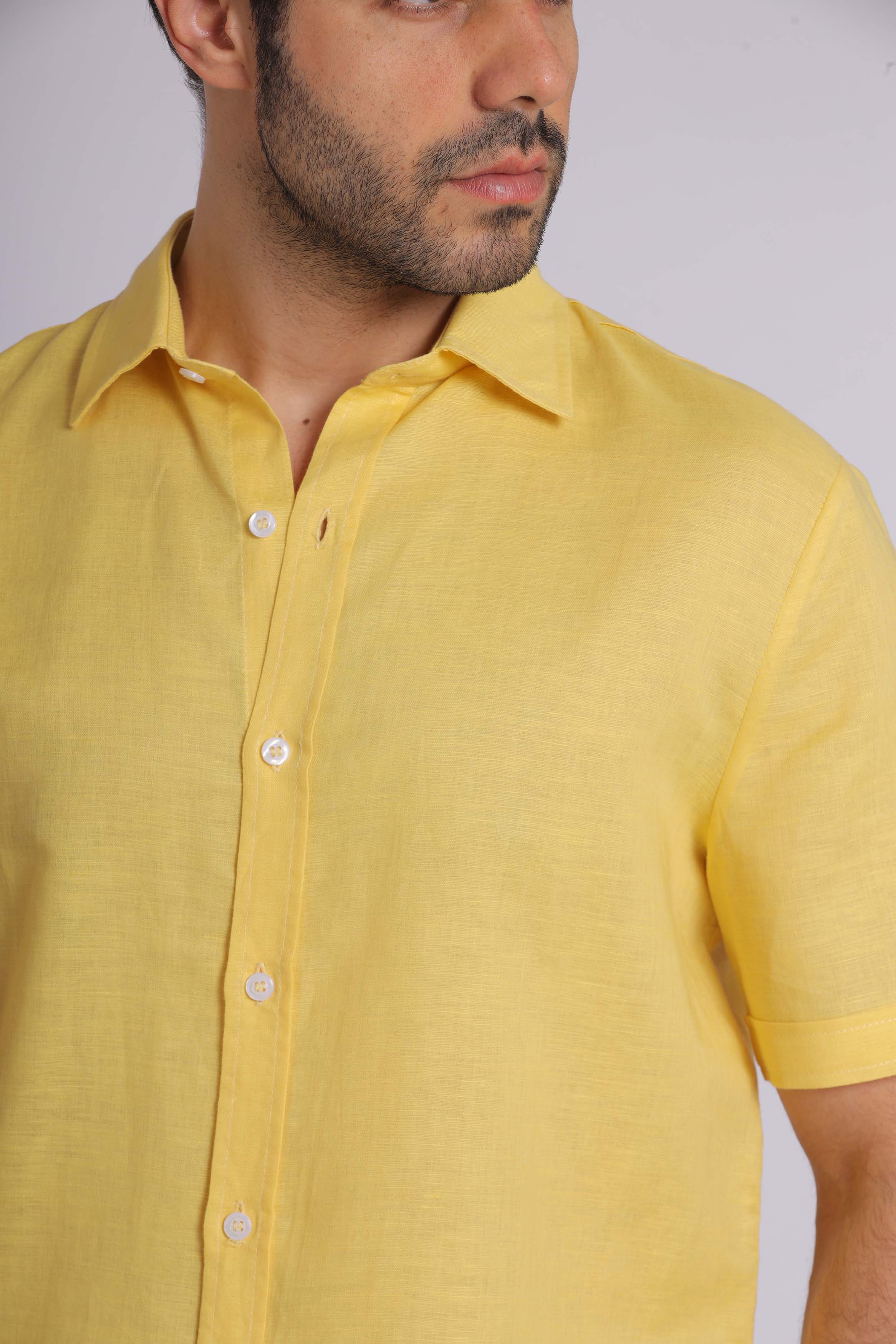 Yellow Linen Short Sleeved Shirt