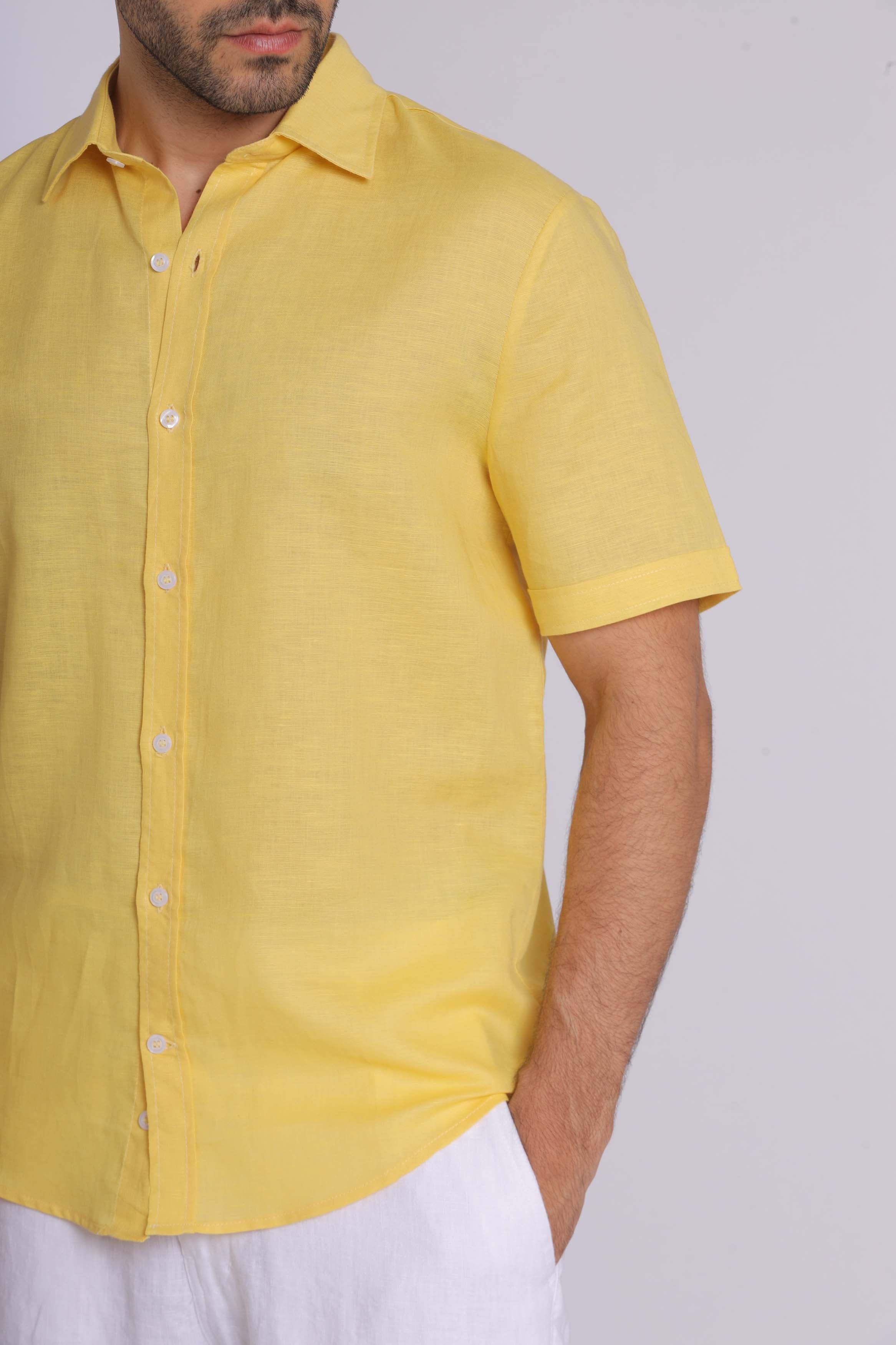 Yellow Linen Short Sleeved Shirt