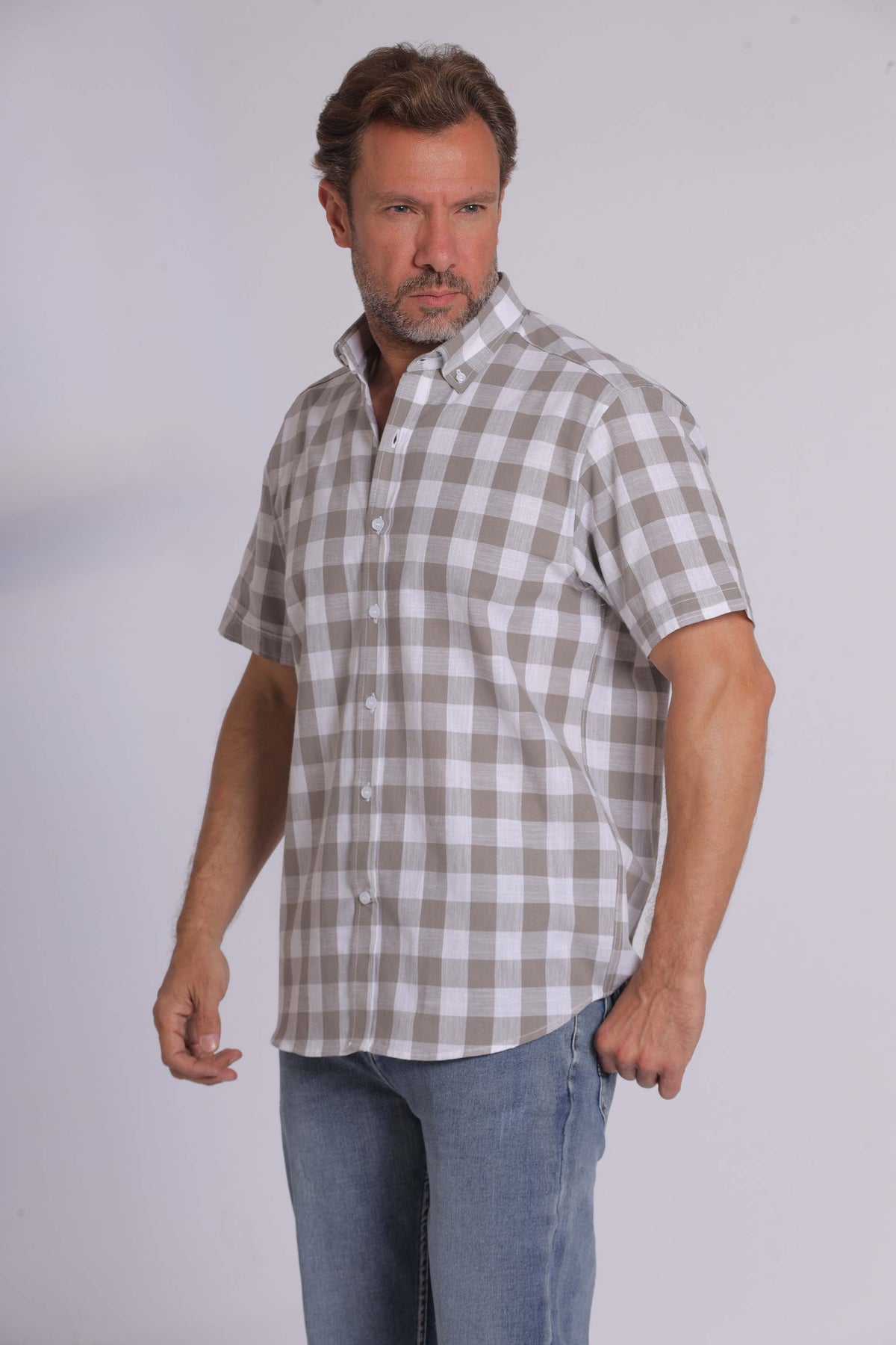 Gingham Print Short Sleeved Shirt