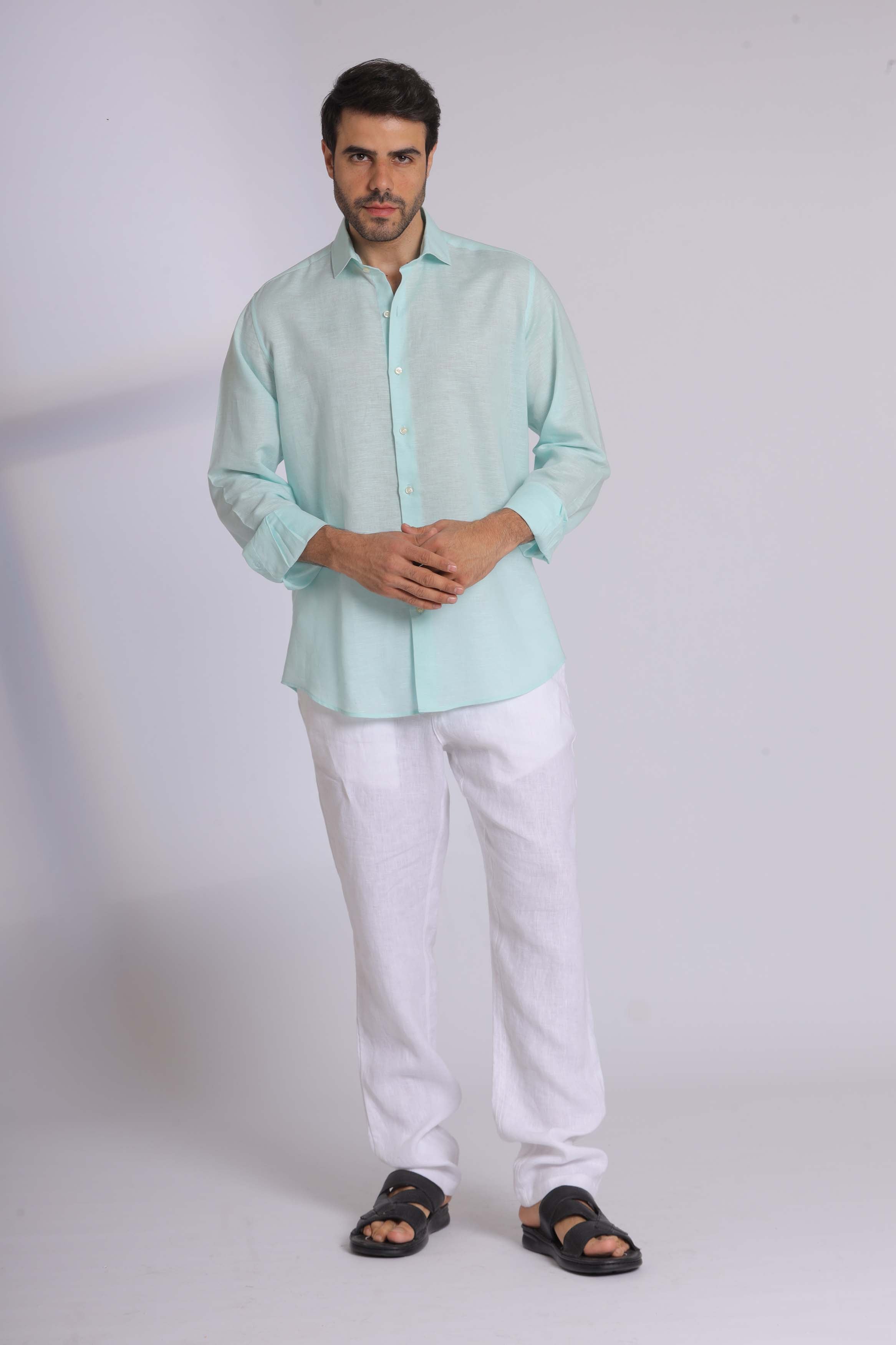 Mint Linen Long Sleeve Shirt