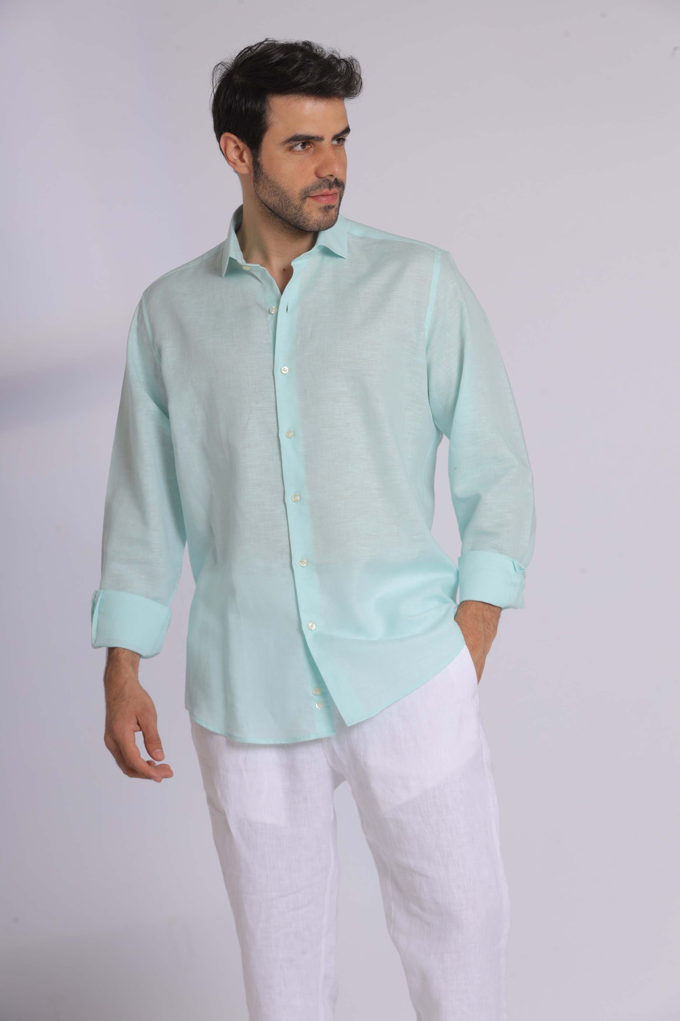 Mint Linen Long Sleeve Shirt