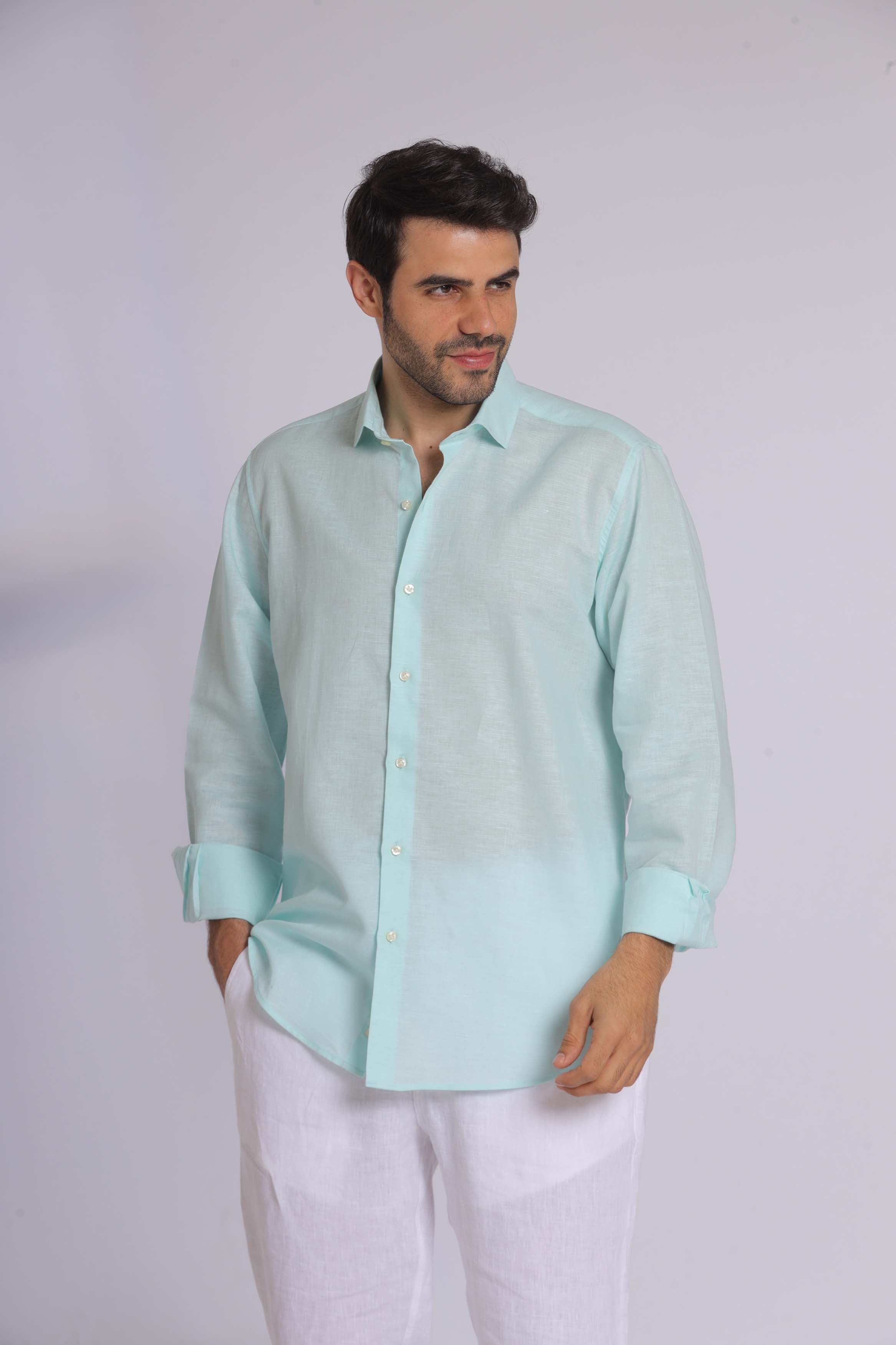 Mint Linen Long Sleeve Shirt