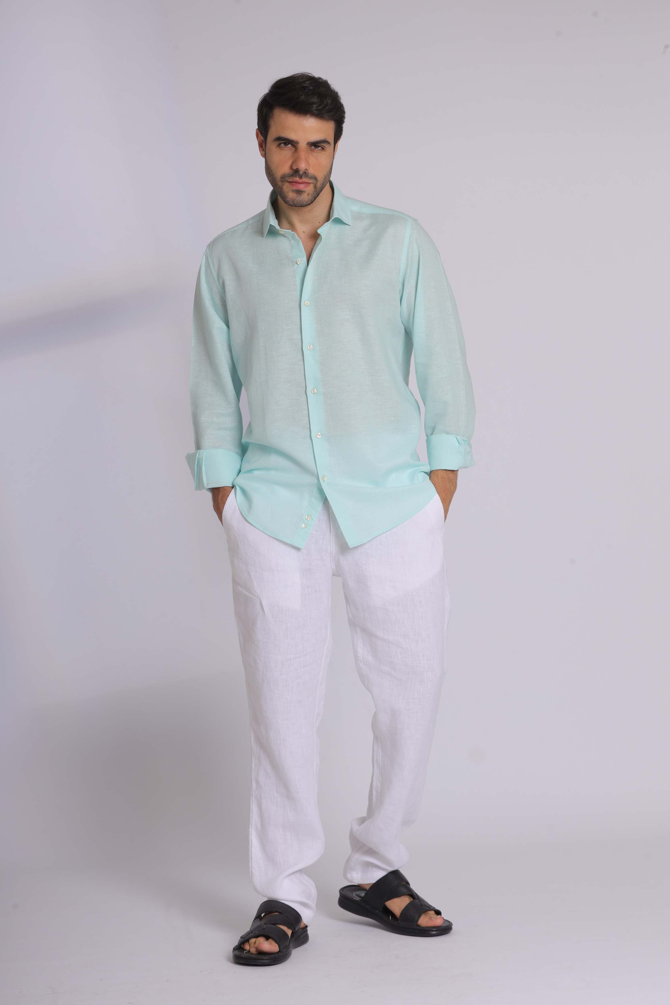 Mint Linen Long Sleeve Shirt