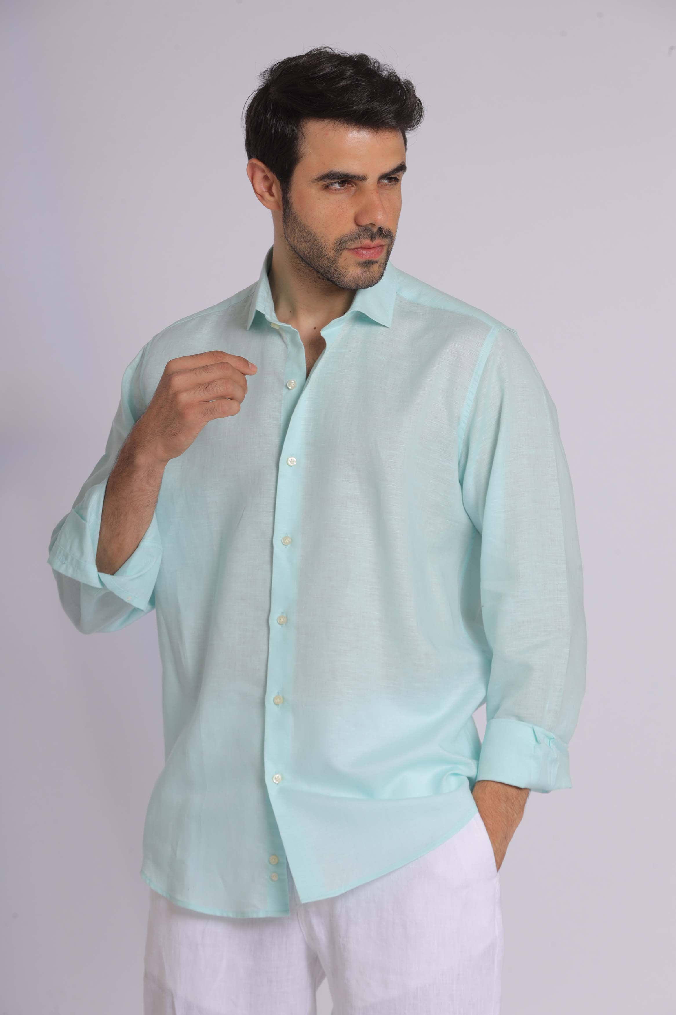 Mint Linen Long Sleeve Shirt