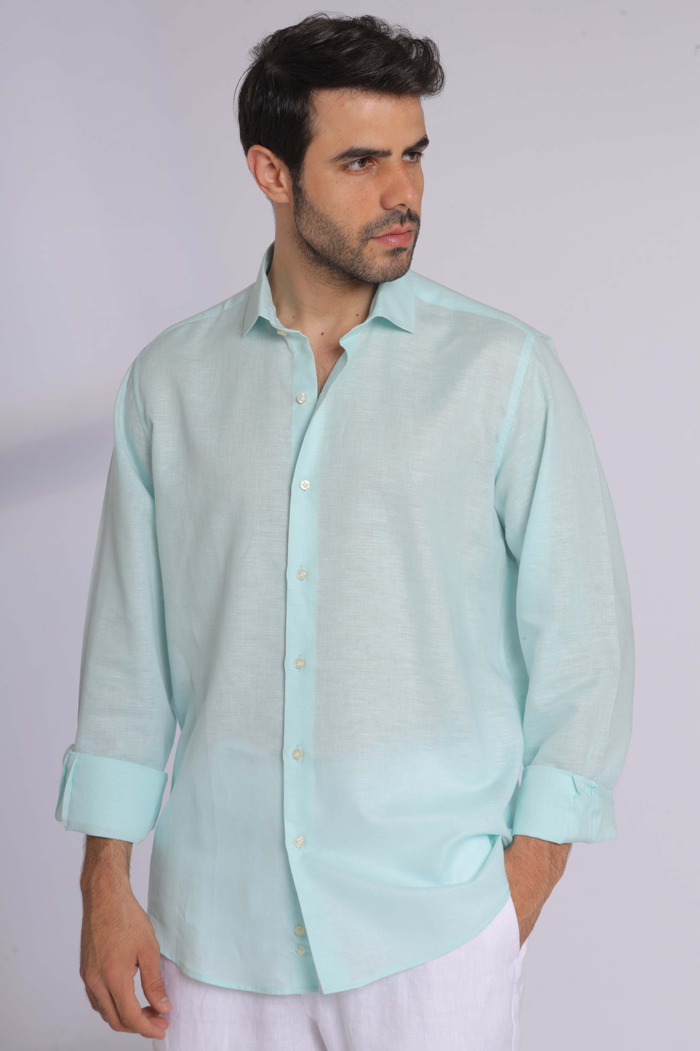 Mint Linen Long Sleeve Shirt