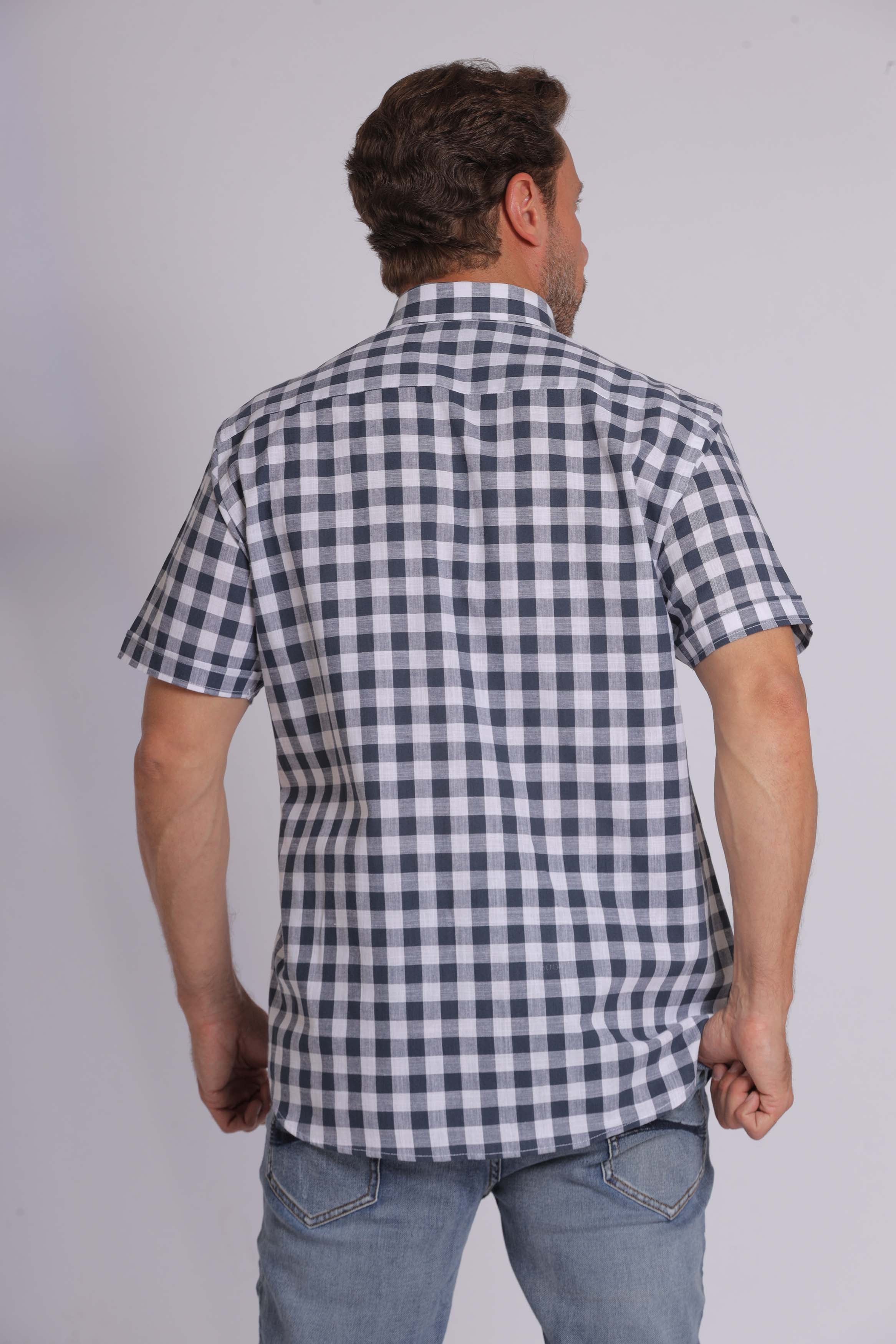 Olive Gingham Print Short Sleeve Shirt