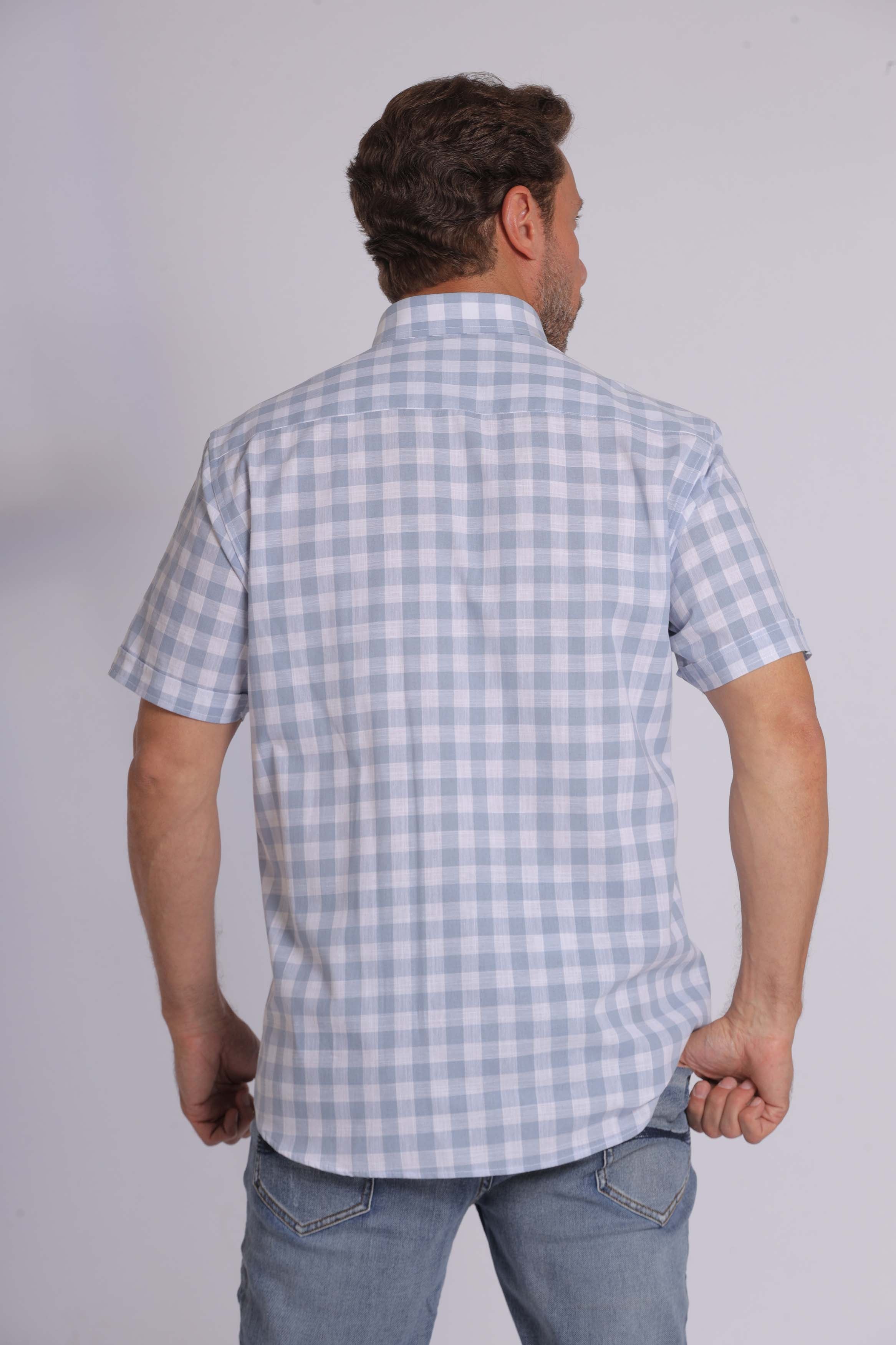 Olive Gingham Print Short Sleeve Shirt