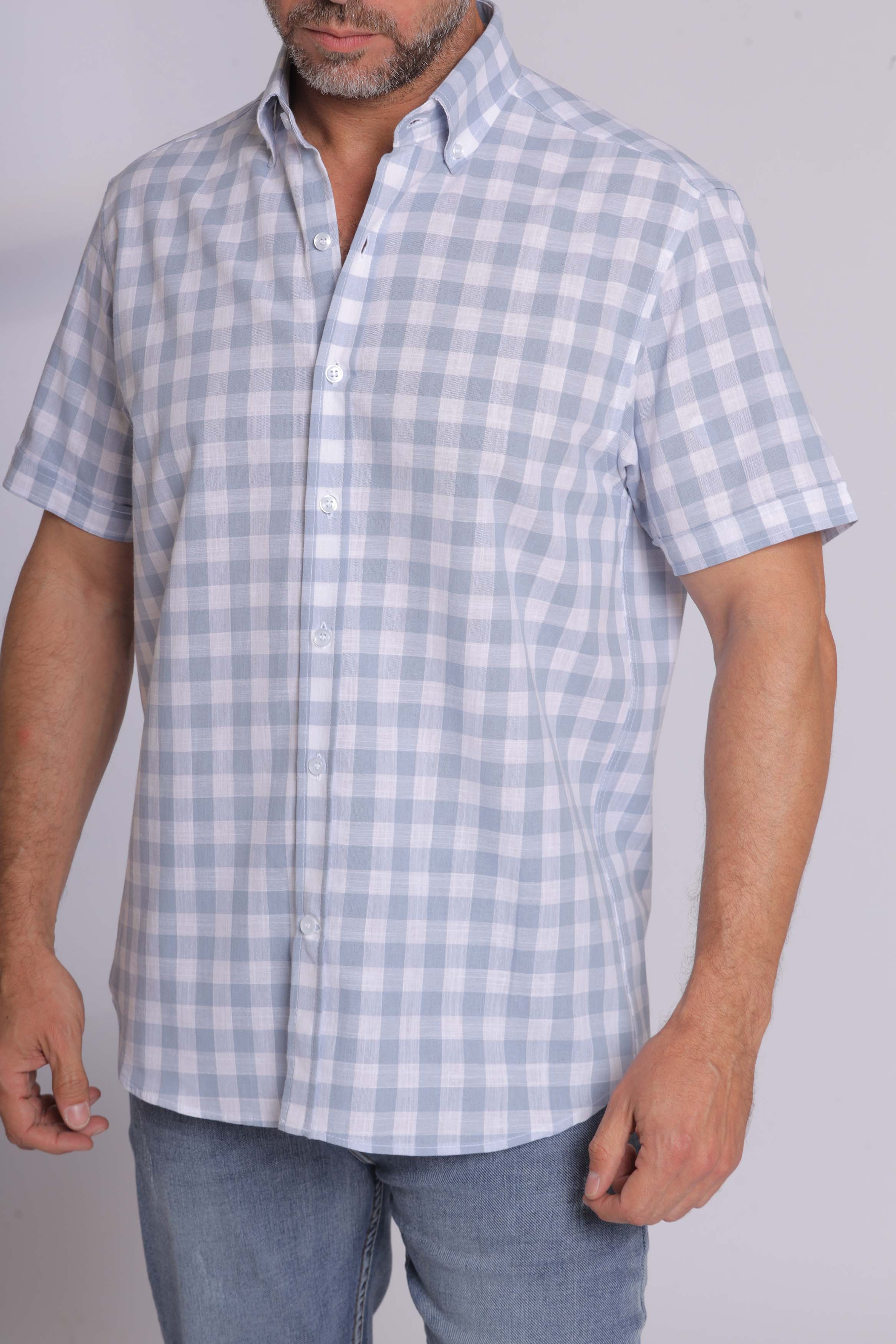 Olive Gingham Print Short Sleeve Shirt