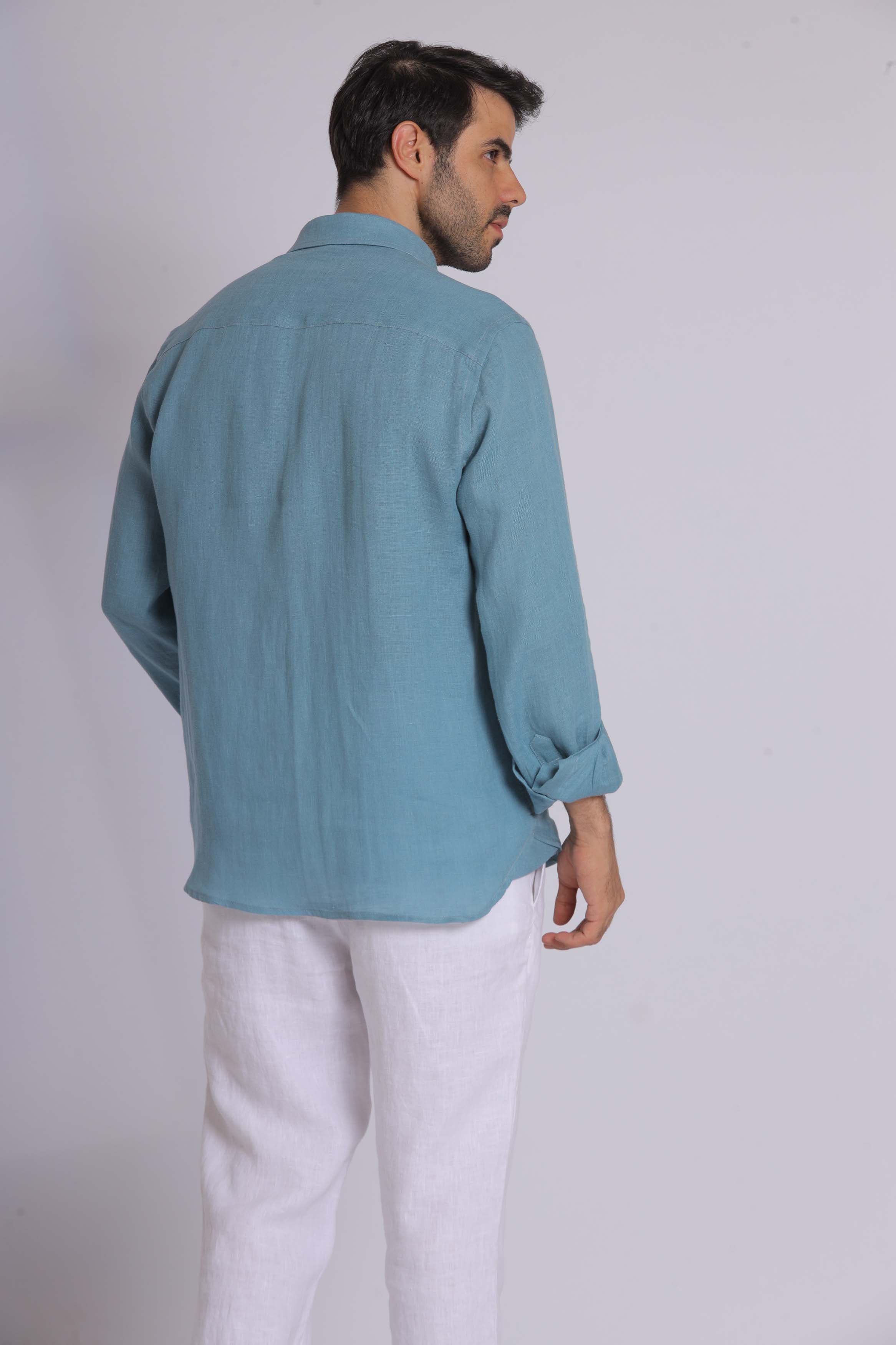 Navy Linen Long Sleeve Shirt