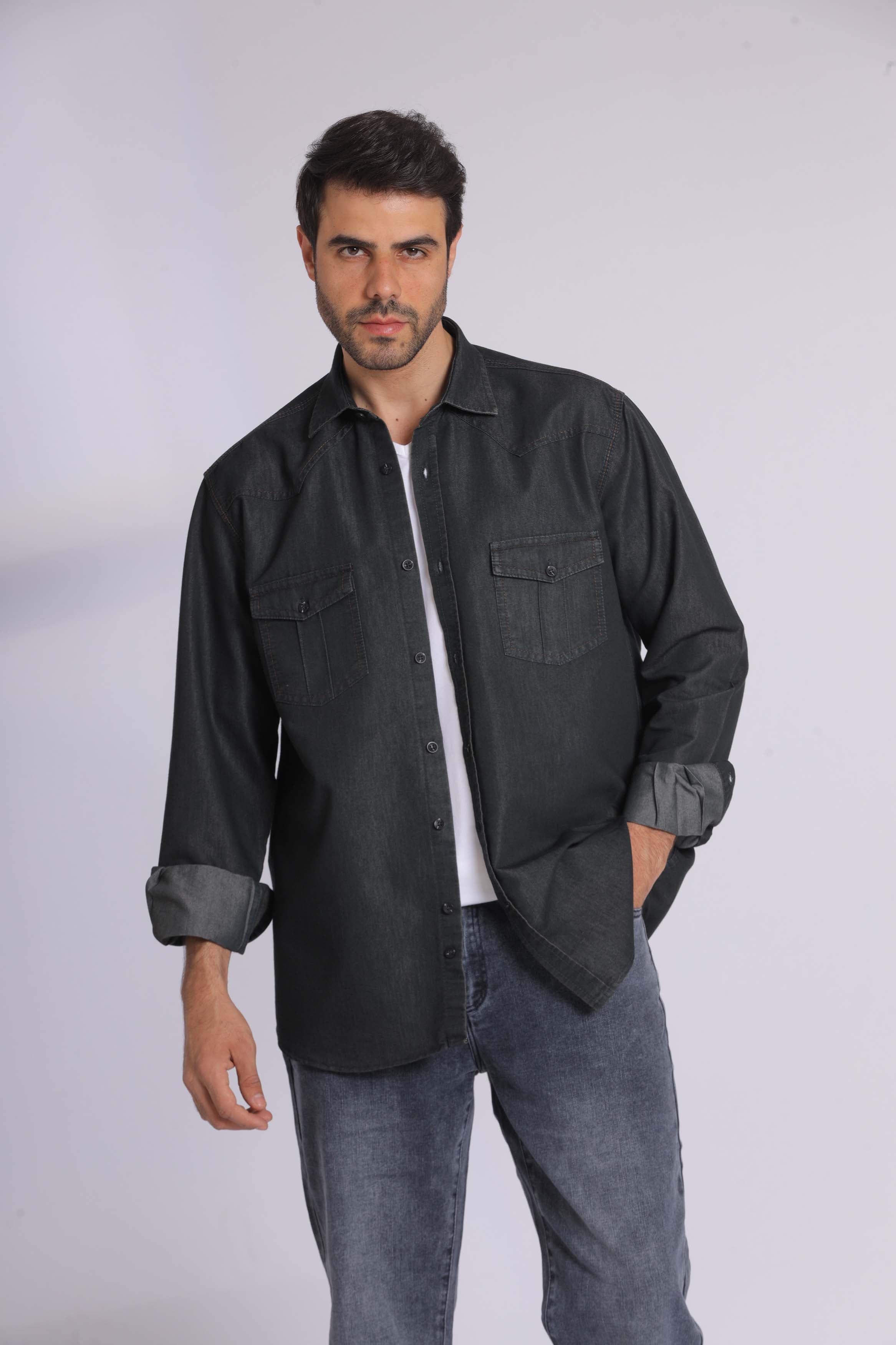 Black Denim Long Sleeve Shirt