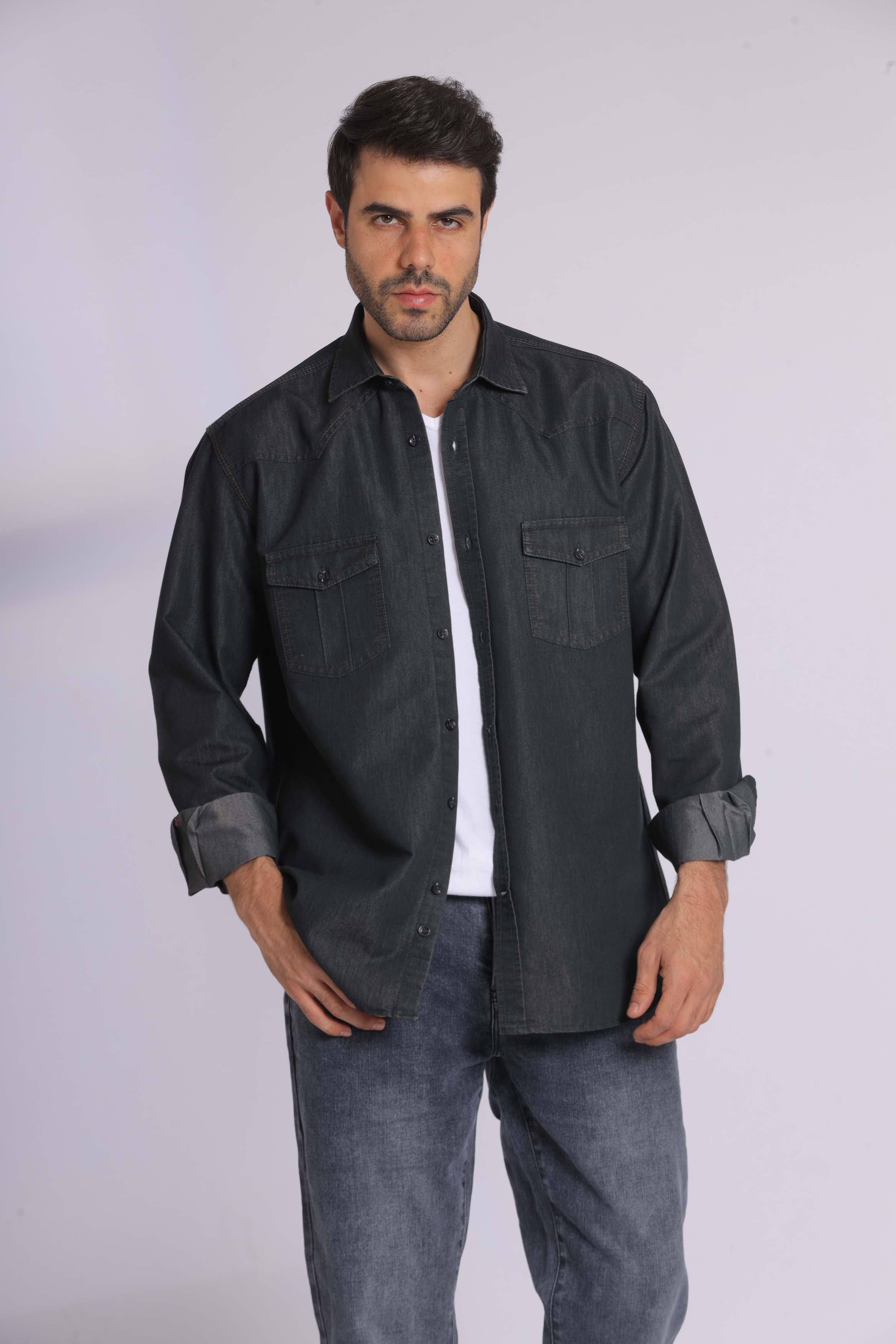 Black Denim Long Sleeve Shirt