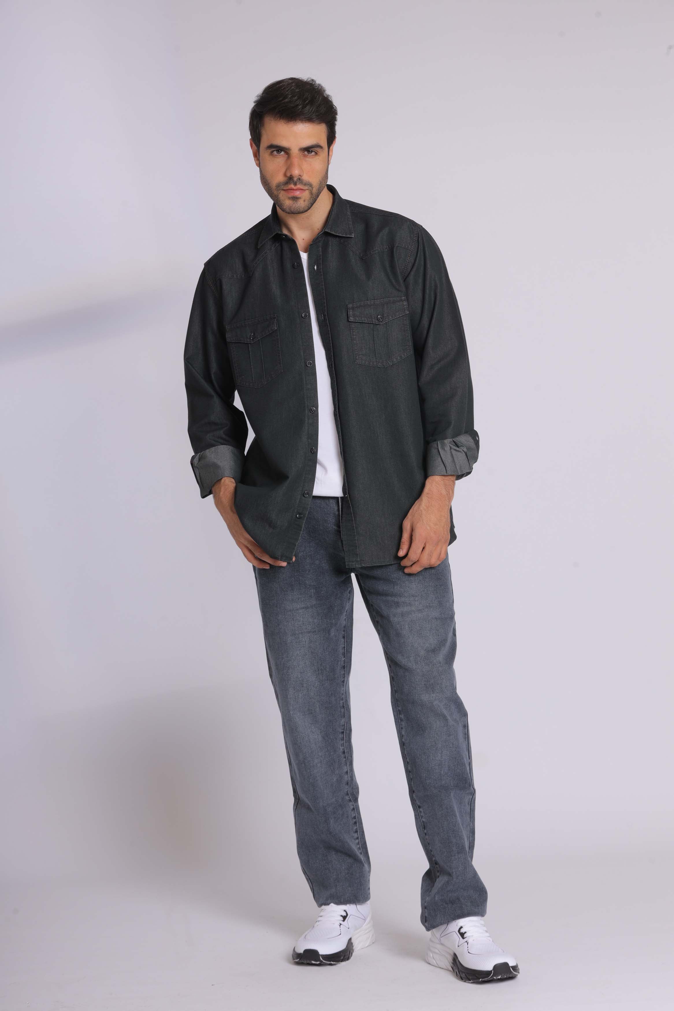 Black Denim Long Sleeve Shirt