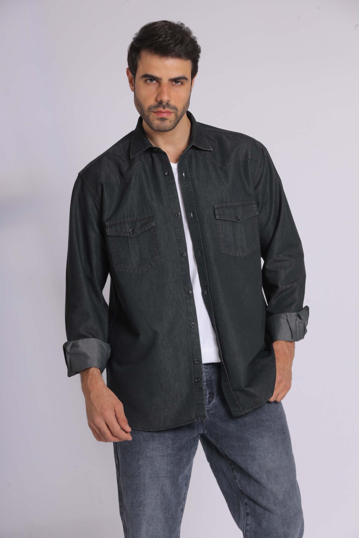 Black Denim Long Sleeve Shirt