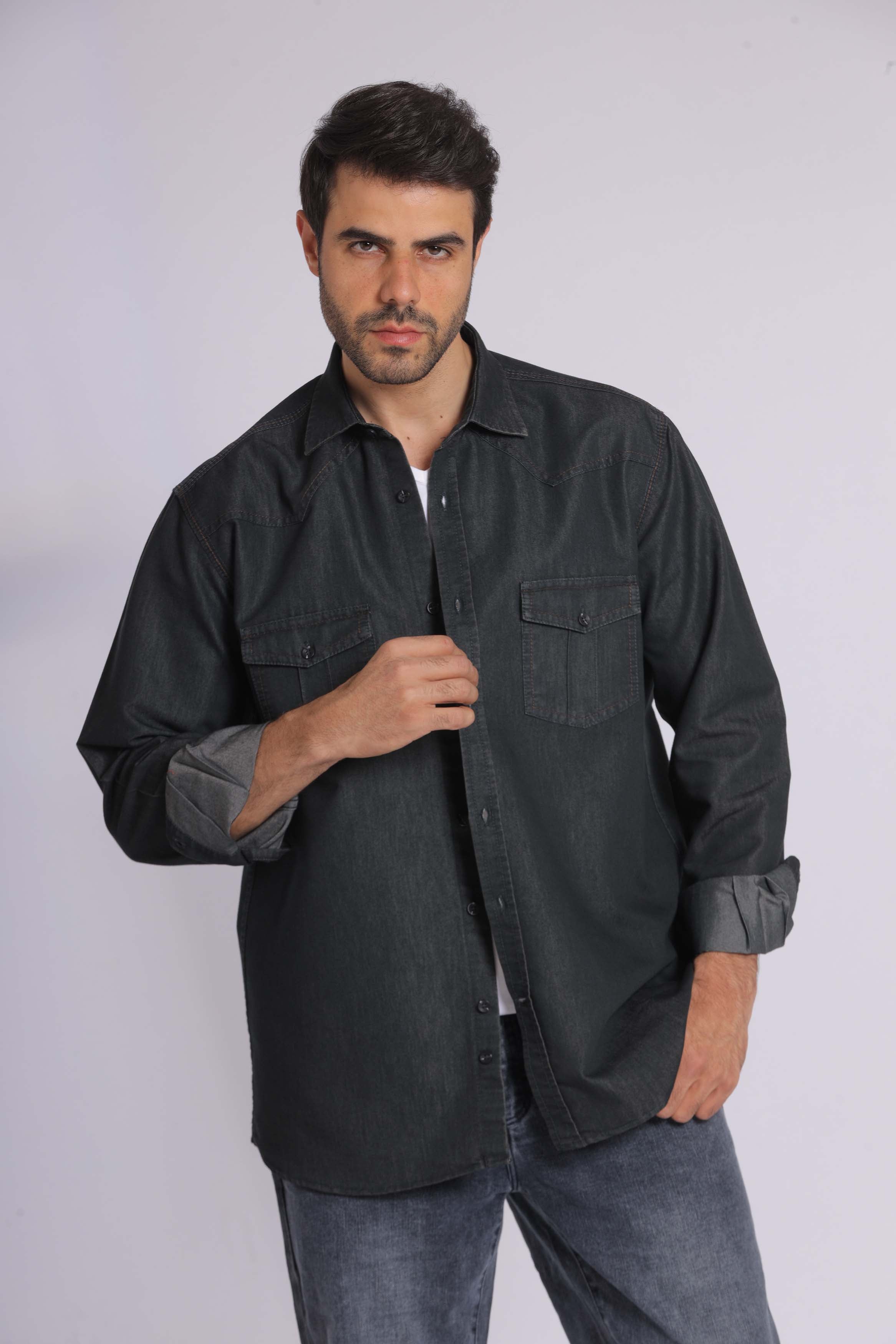 Black Denim Long Sleeve Shirt