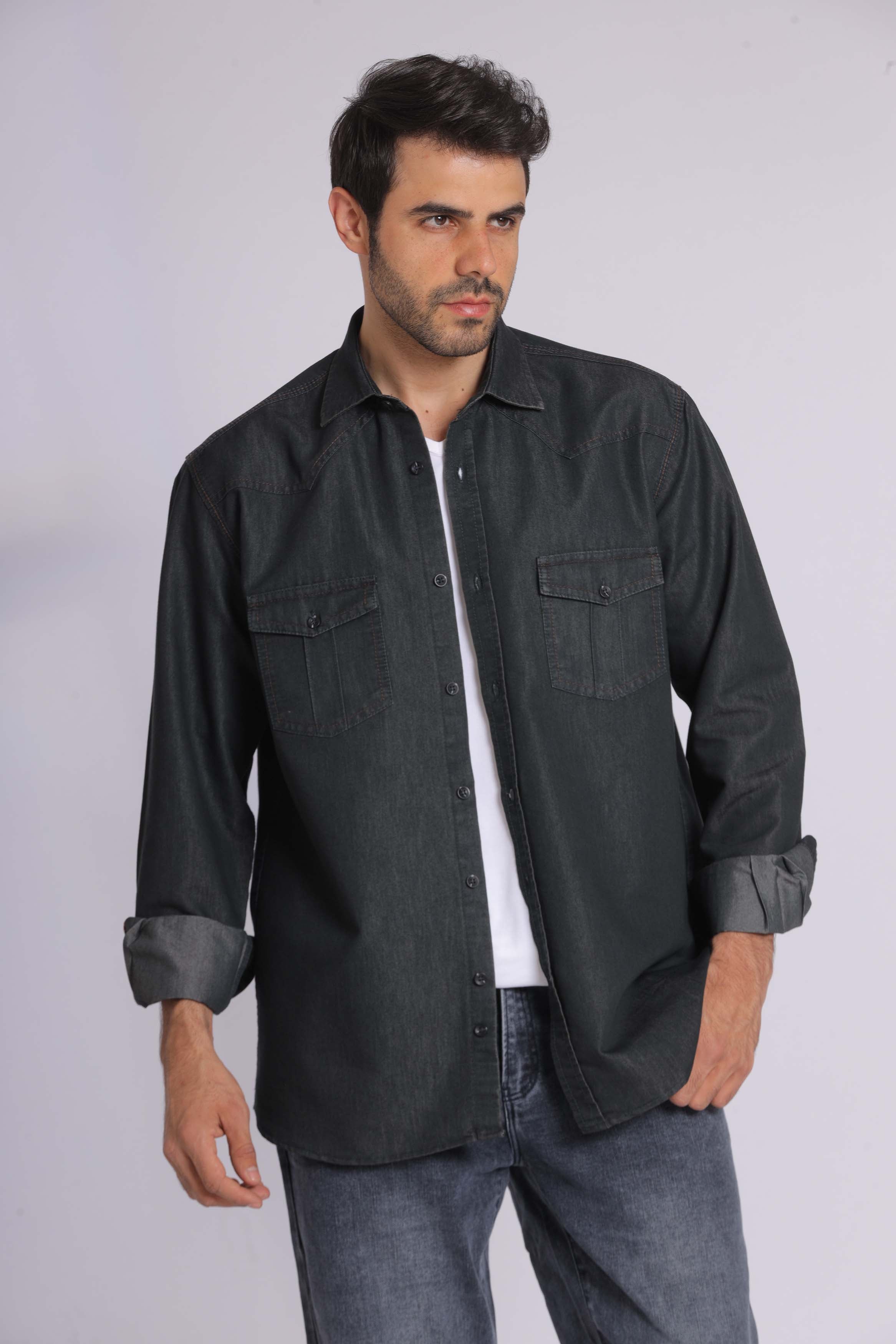 Black Denim Long Sleeve Shirt