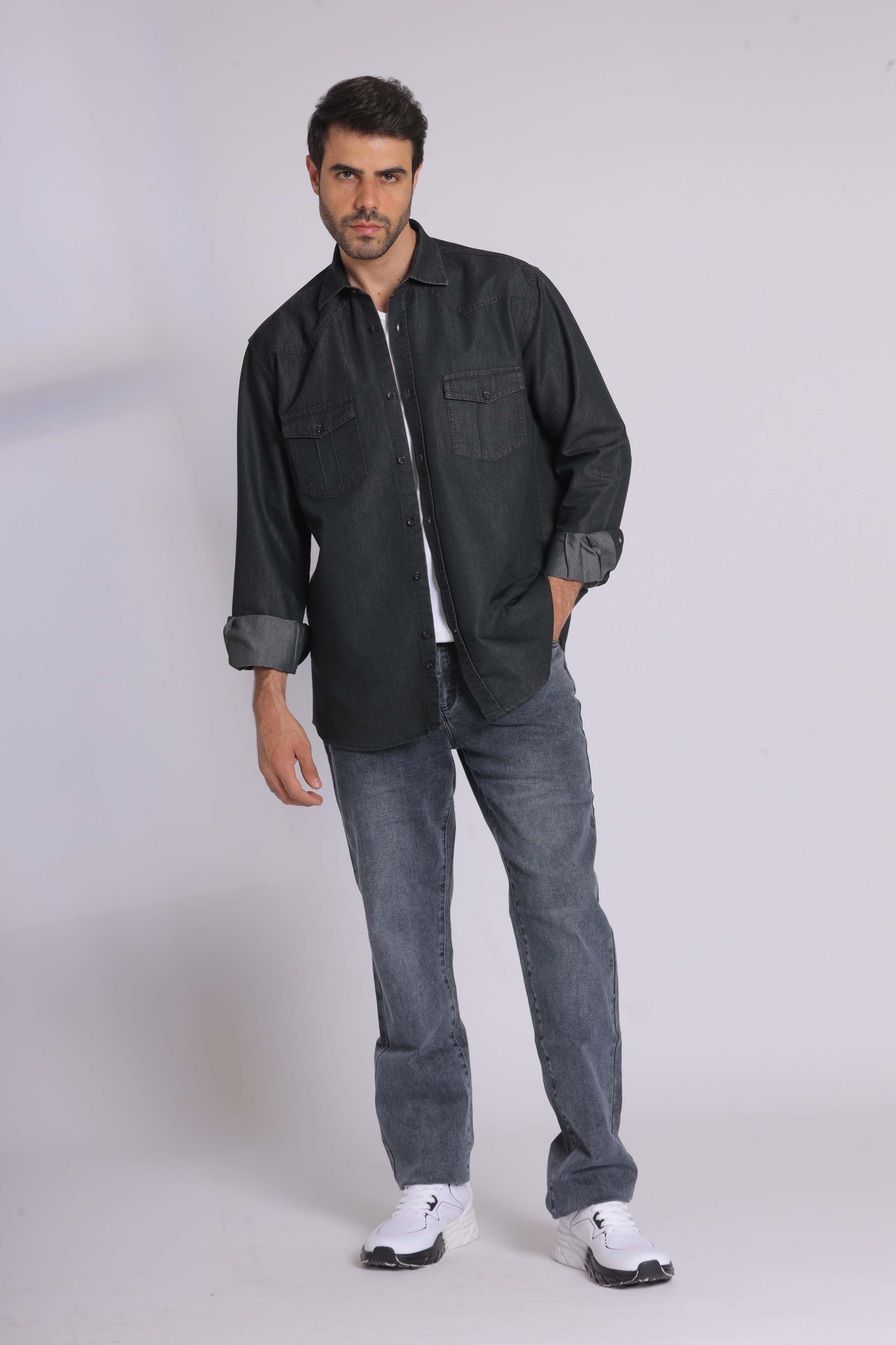 Black Denim Long Sleeve Shirt