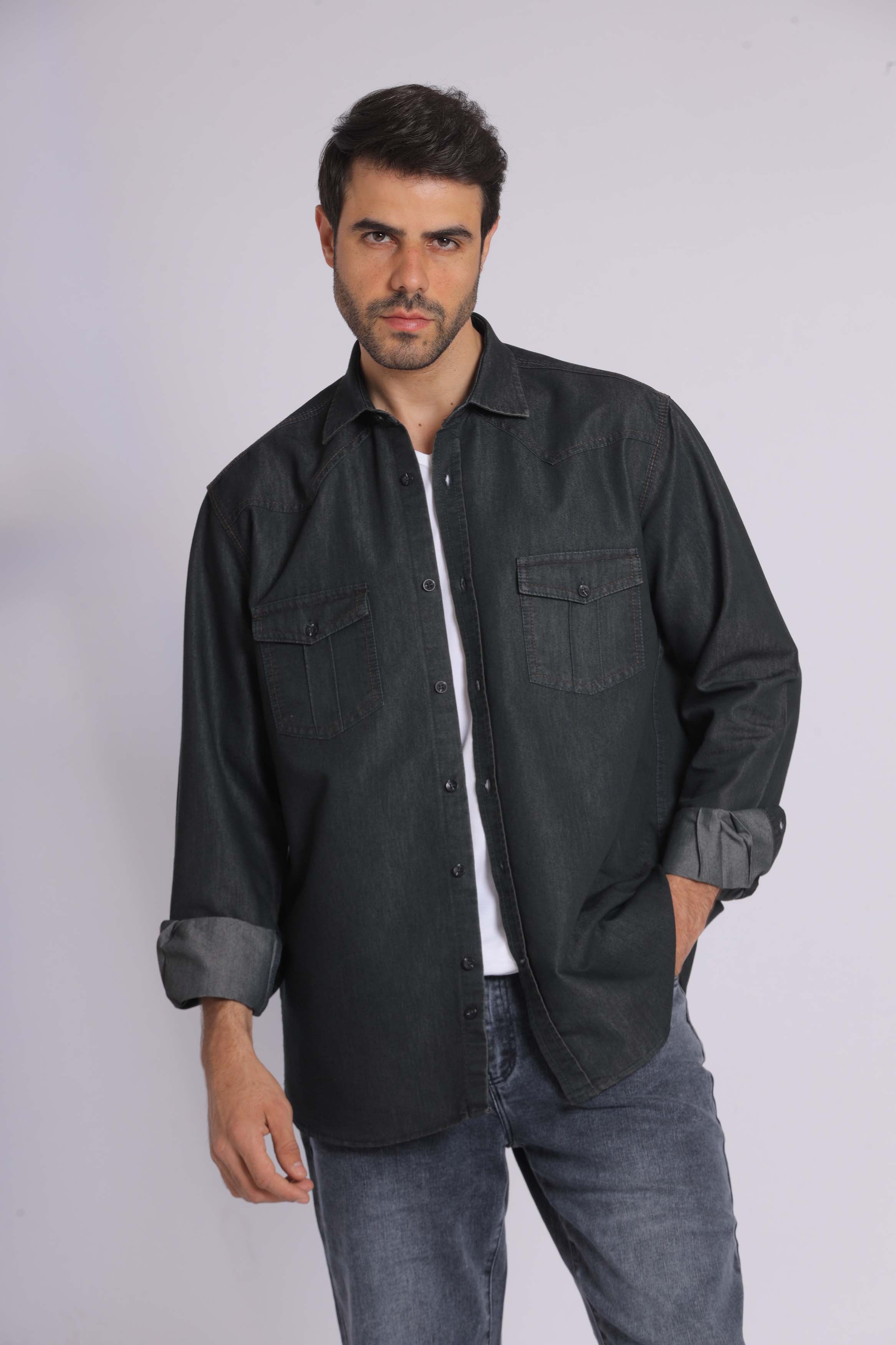 Black Denim Long Sleeve Shirt