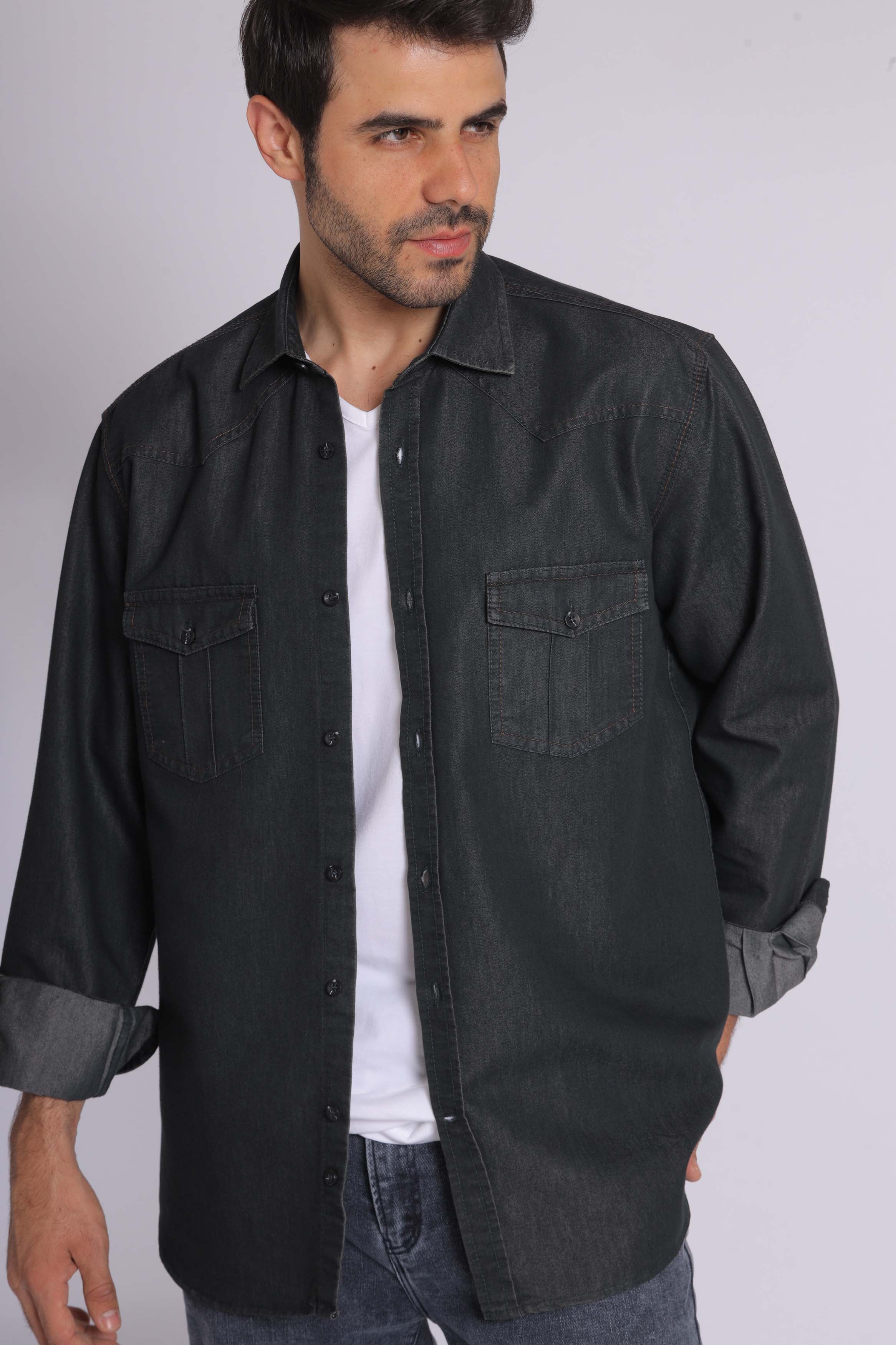 Black Denim Long Sleeve Shirt