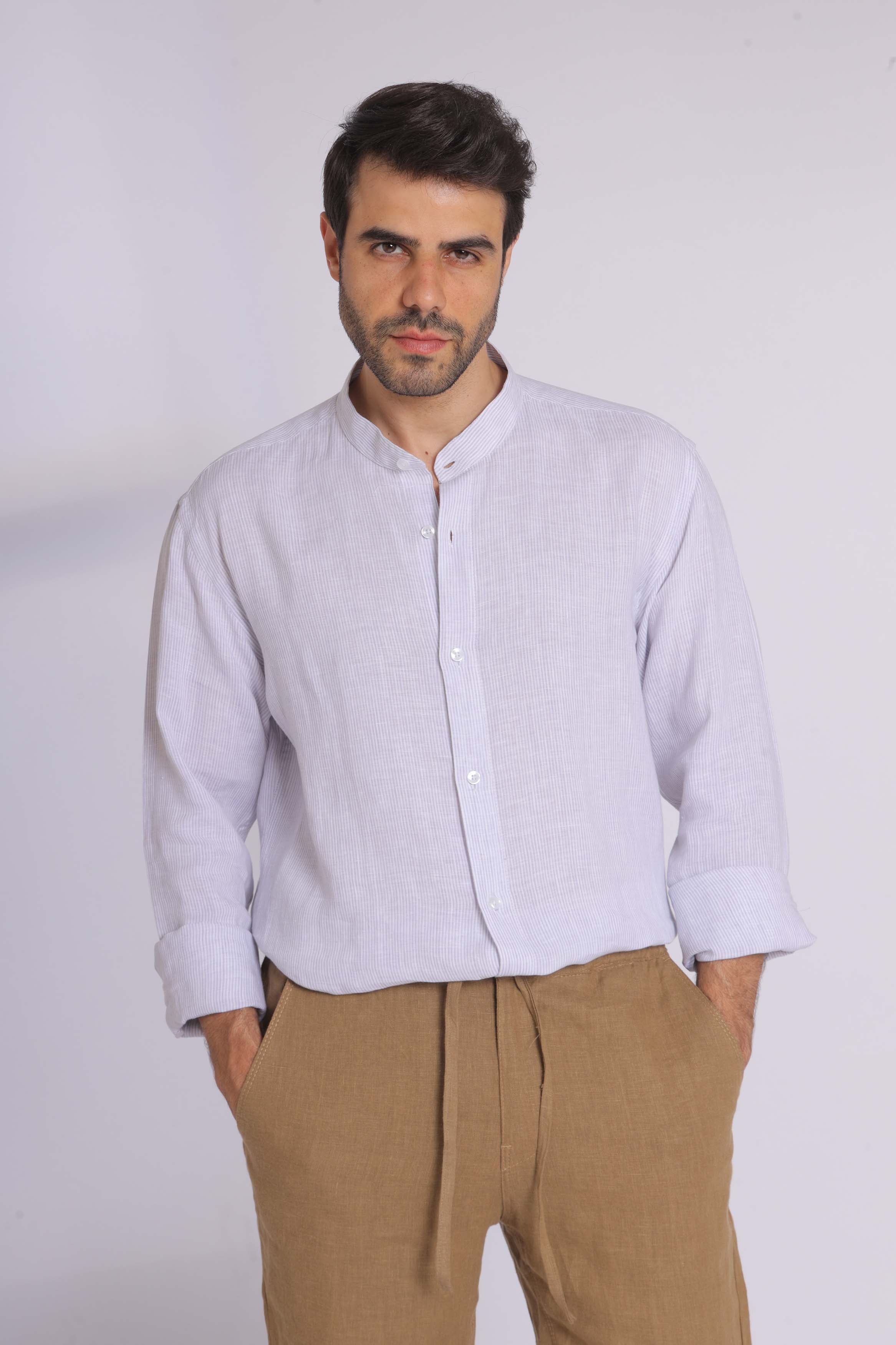 Grandad Collar Long Sleeve Shirt