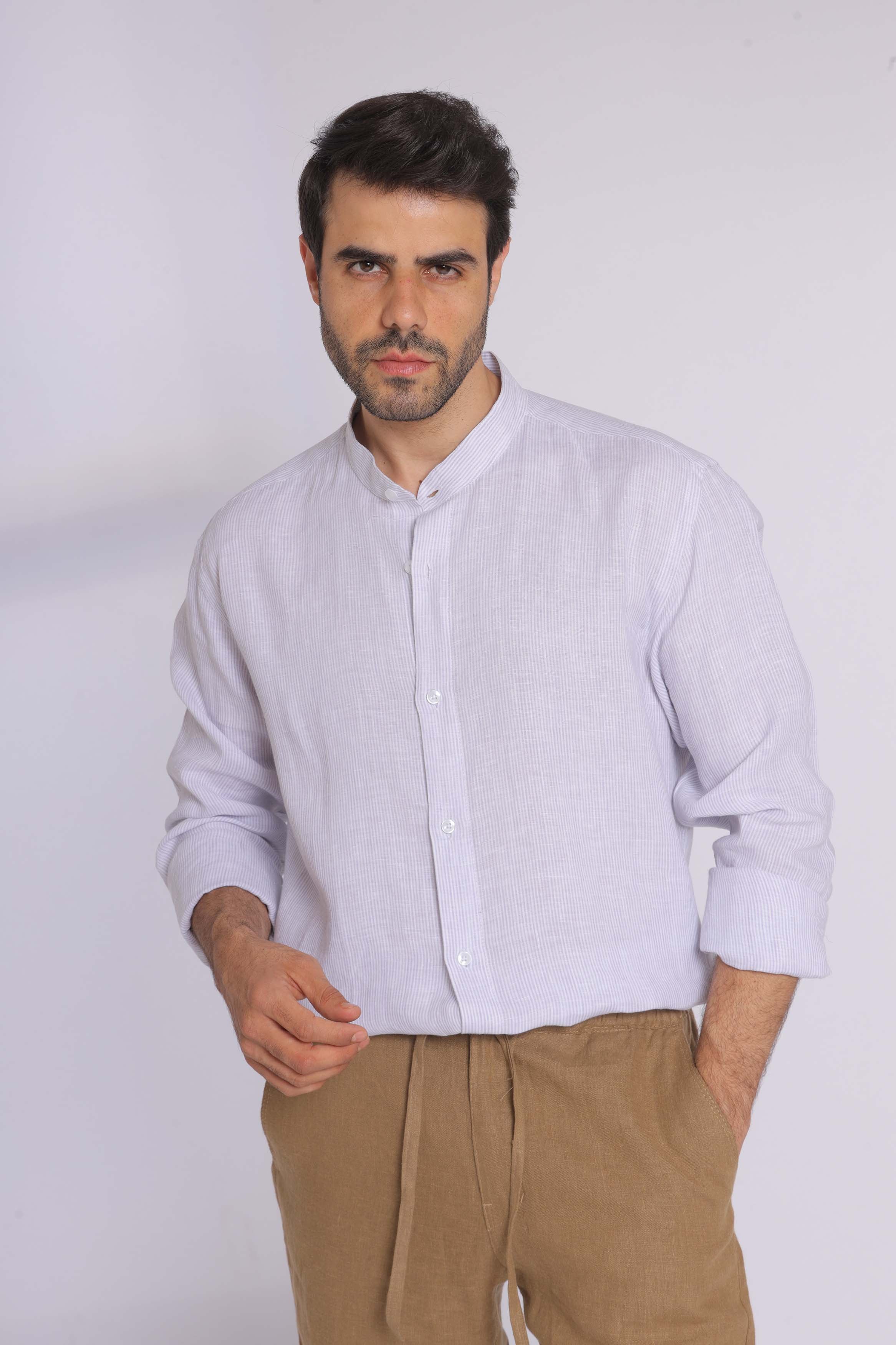 Grandad Collar Long Sleeve Shirt